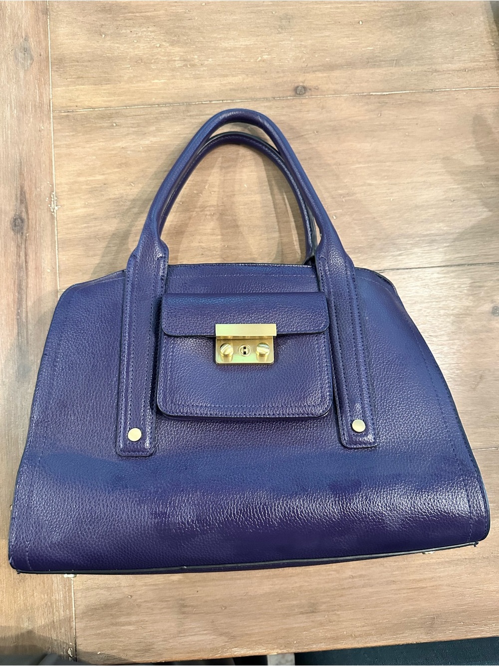 Classic Structured Leather-Look Satchel in Deep Ink Blue